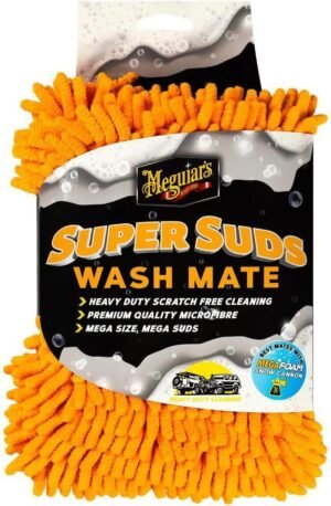 Meguiar's Super Suds Wash Mate - Super Soapy Suds - Sponge for Washing Car - Removes Dirt and Grime on Paint, Glass, Plastic and Chrome - Professional Grade Microfibre Sponge for Car Washing