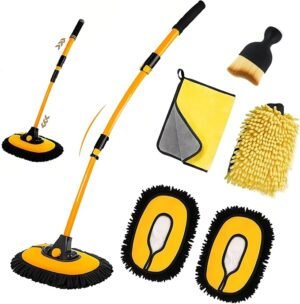 7pcs Professional Car Wash Brush Kit with 110cm Telescopic Aluminium Handle, 90° Rotating Scratch Free Soft Microfiber Cleaning Tool for Car SUV Ute Truck Caravan Boat