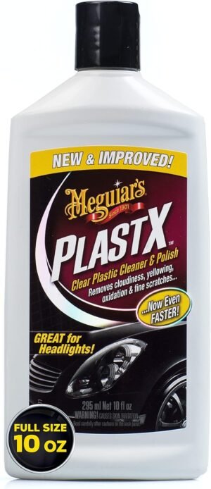 Meguiar's Plastx Clear Plastic Cleaner and Polish, 296 ml | Restores Clarity and Removes Cloudiness, Yellowing, Oxidation & Scratches from Headlights, Plexiglass & Convertible Windows
