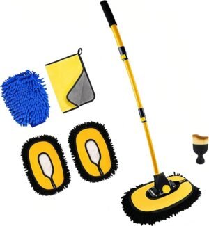 Car Wash Brush kit with Long Handle Telescopic 43" Aluminum Microfiber Cleaning Supplies for Car, SUV, Truck, Caravan, Boat