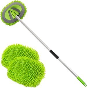 anngrowy 62" Microfiber Car Wash Brush Mop Kit Mitt Sponge with Long Handle Car Cleaning Supplies Kit Duster Washing Car Tools Accessories, 1 Chenille Scratch-Free Replacement Head Aluminum Alloy Pole