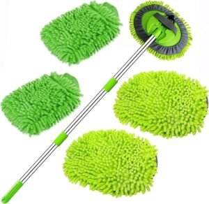 Car Wash Brush Kit with Long Handle, 5Pcs 2 in 1 Chenille Microfiber Car Wash Brush Mop Mitt, Car Cleaning Kit Brush Duster, Not Hurt Paint Scratch Free Cleaning Tool for Washing Car, Truck, RV