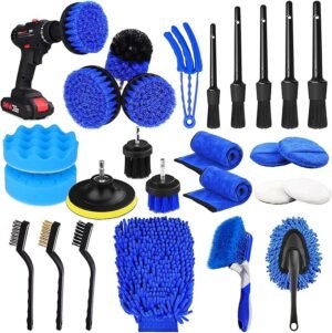 26Pcs Car Detailing Brush Set, Car Detailing Kit, Auto Detailing Drill Brush Set, Car Detailing Brushes, Car Buffing Sponge Pads Kit, Car Cleaning Tools Kit for Interior, Exterior, Wheels
