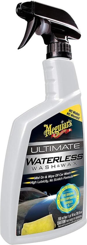 Meguiar's Ultimate Waterless Wash and Wax, 26 Oz | No Scratch Formula Gently Cleans and Adds Wax Protection in One Step | No Hose or Rinsing Required with Polymer Gloss Finish