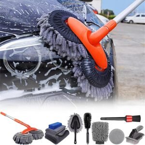 10Pcs Car Wash Brush Kit, 54" Long Chenille Microfiber Double-Head Car Wash Brush Mop Mitt, Brush Duster, Tire Brush, Detailing Brush, Rim Cleaning Brush, Interior Cleaning Tool Brush