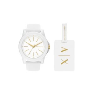 Armani Exchange Three-Hand White and Gold Rubber band Watch AX7126
