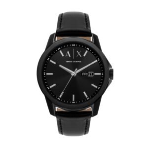 Armani Exchange Black Leather Watch and Black Stainless Steel Bracelet Set AX7147SET