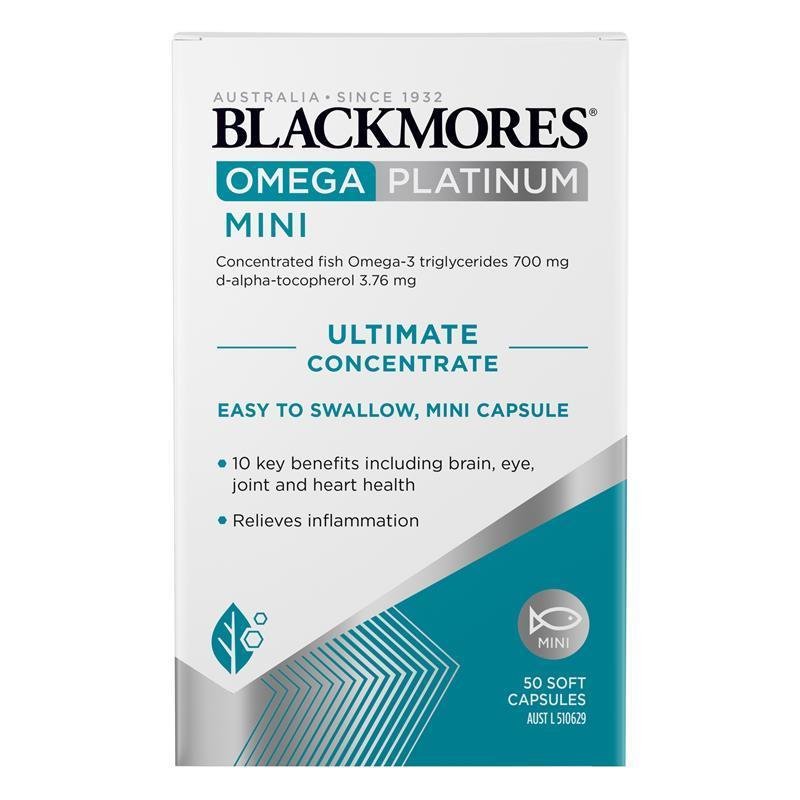 Blackmores Omega Platinum Mini 50 Capsules Exclusive Size