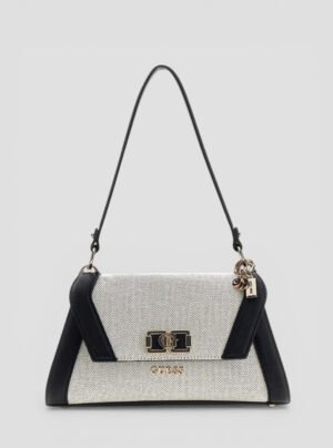 Beige black karnilla flap shoulder bag