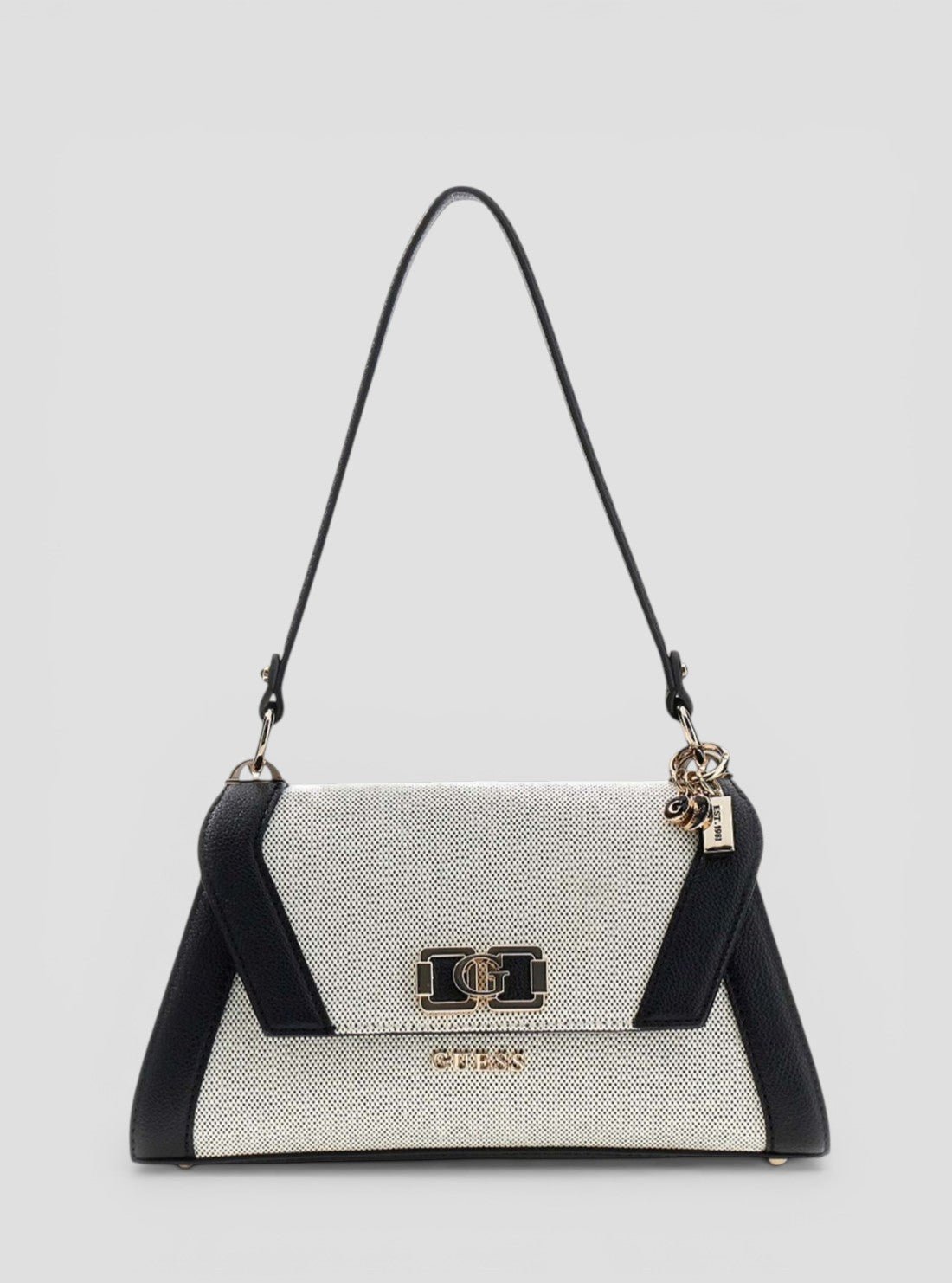 Beige black karnilla flap shoulder bag