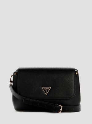 Black meridian ii flap crossbody bag