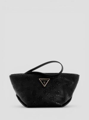 Black logo helina top zip cosmetic pouch