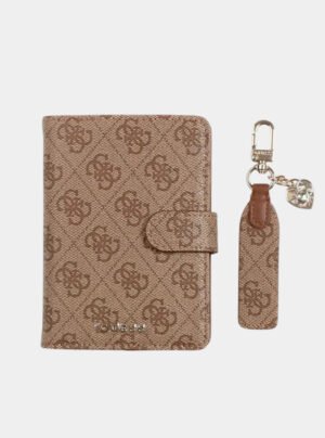 Brown logo passport case keyring gift set