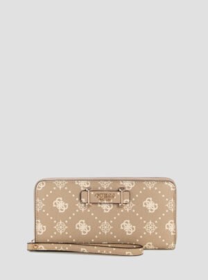 Beige logo carrie large zip around wallet