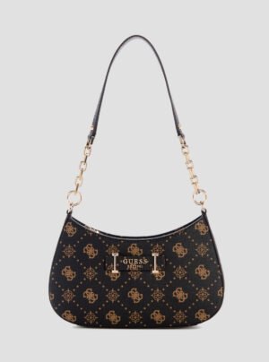 Brown logo carrie top zip shoulder bag