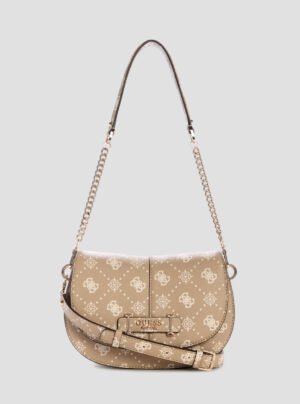 Beige logo carrie flap shoulder bag