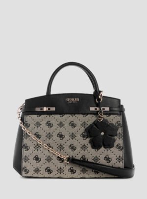 Black logo melinda triple compartment satchel bag