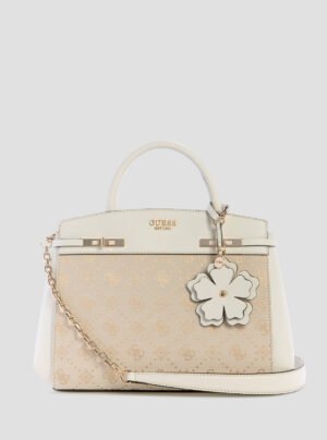 White logo melinda triple compartment satchel bag