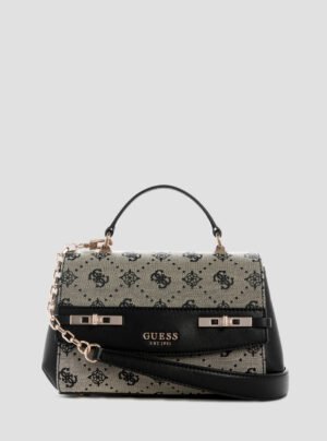 Black logo melinda top handle flap bag