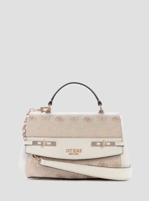 White logo melinda top handle flap bag