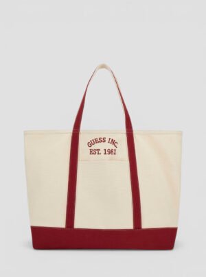 Natural red summerline extra large tote bag
