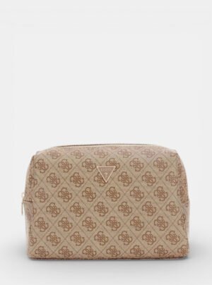 Brown logo zamira top zip bag