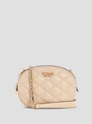 Beige tamsin double zip crossbody bag
