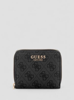 Black logo laurel small zip around wallet
