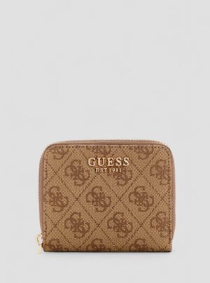 Brown logo laurel small zip around wallet