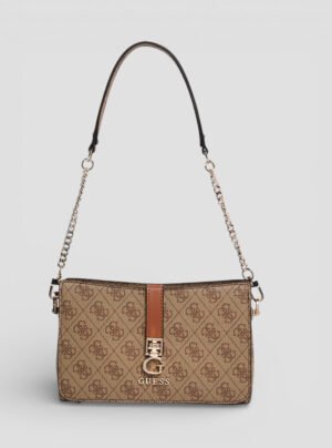 Brown logo zamira top zip shoulder bag