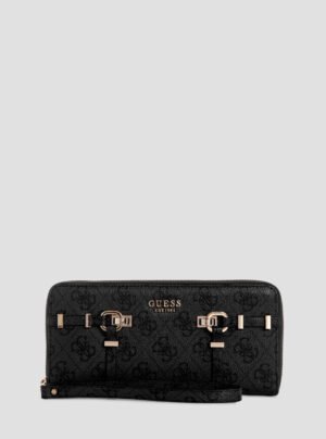 Black logo leona large zip-around wallet