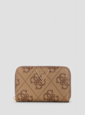 Brown logo laurel medium zip around wallet