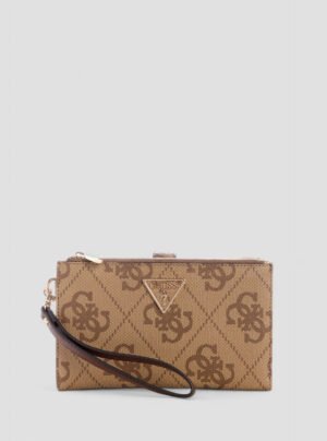 Brown logo laurel double zip organiser