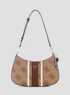 Brown logo noelle ii top zip shoulder bag