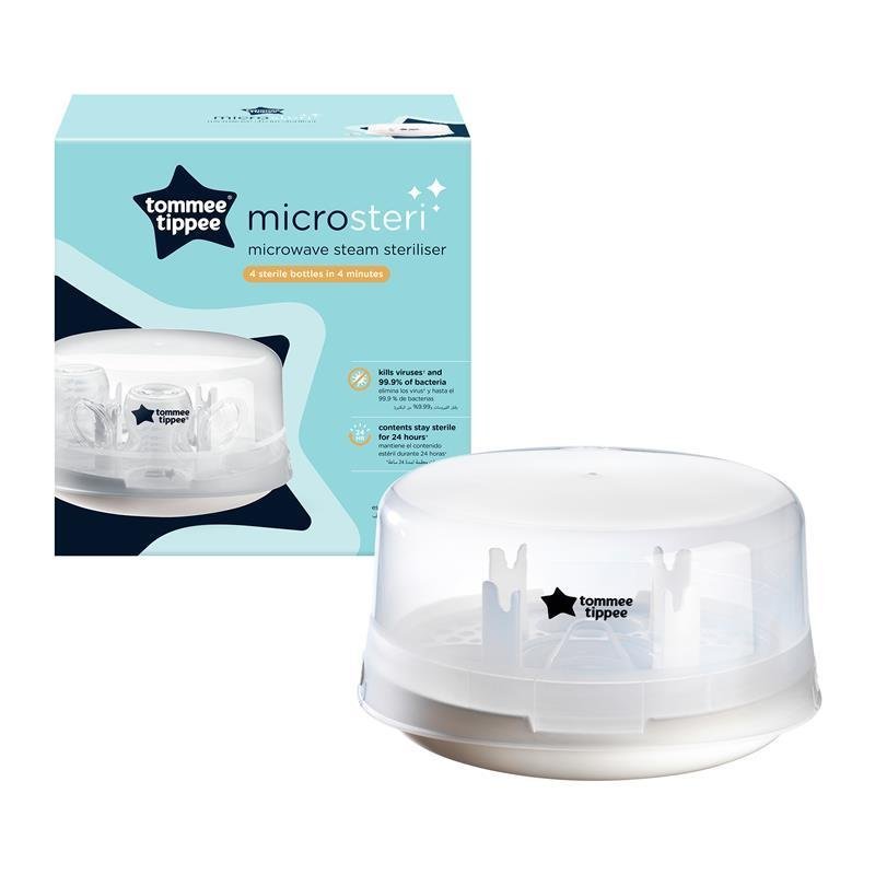 Tommee Tippee Microwave Steam Steriliser for Baby Bottles and Accessories, Kills Viruses* and 99.9% of Bacteria, 4-Minute Sterilisation Cycle