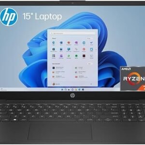 HP Laptop 15″ Laptop, FHD Display, AMD Ryzen™ 7 Processor, 16GB RAM, 256GB SSD, Windows 11 Home, Copilot, Bluetooth® 5.3, Jet Black, C5AY6PA