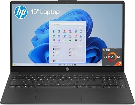 HP Laptop 15" Laptop, FHD Display, AMD Ryzen™ 7 Processor, 16GB RAM, 256GB SSD, Windows 11 Home, Copilot, Bluetooth® 5.3, Jet Black, C5AY6PA
