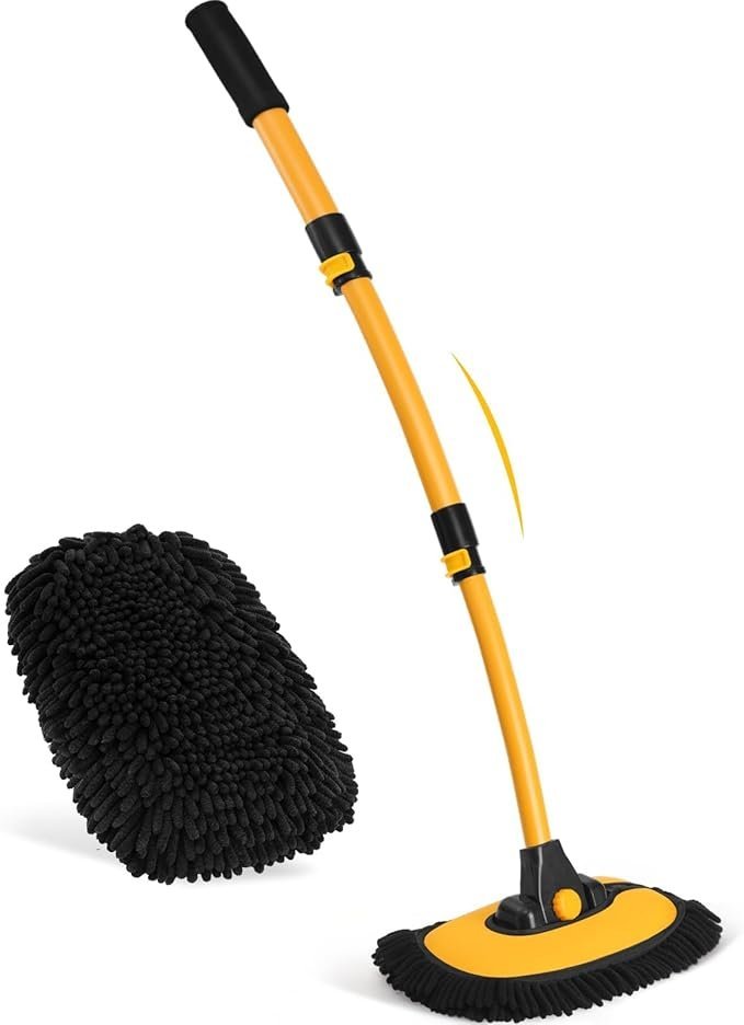 15°Curved Car Wash Brush with Long Handle, 43" Car Cleaning Brush with Extension Pole, Microfiber RV Wash Mop Scratch-Free, Exterior Washer Mop for Washing Roof Truck Camper SUV Caravan Boat