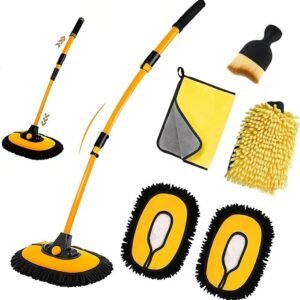 7pcs Professional Car Wash Brush Kit with 110cm Telescopic Aluminium Handle, 90° Rotating Scratch Free Soft Microfiber Cleaning Tool for Car SUV Ute Truck Caravan Boat