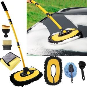 Car Wash Brush with Long Handle,43″ Aluminum Alloy Telescopic Microfiber Cleaning Tools,Car Wash Kit for Washing Caravan Van Truck Boat Exterior Interior Duster Cleaning Supplies Scratch Free
