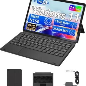 11 inch Intel N150 2-in-1 Laptops, Windows 11 Touchscreen PC by BNCF, 12GB RAM 256GB SSD,1920×1080 IPS FHD Portable Tablet USB-C/HDMI WiFi 6, 34.2Wh Battery with Pogo Pin Keyboard and Kickstand