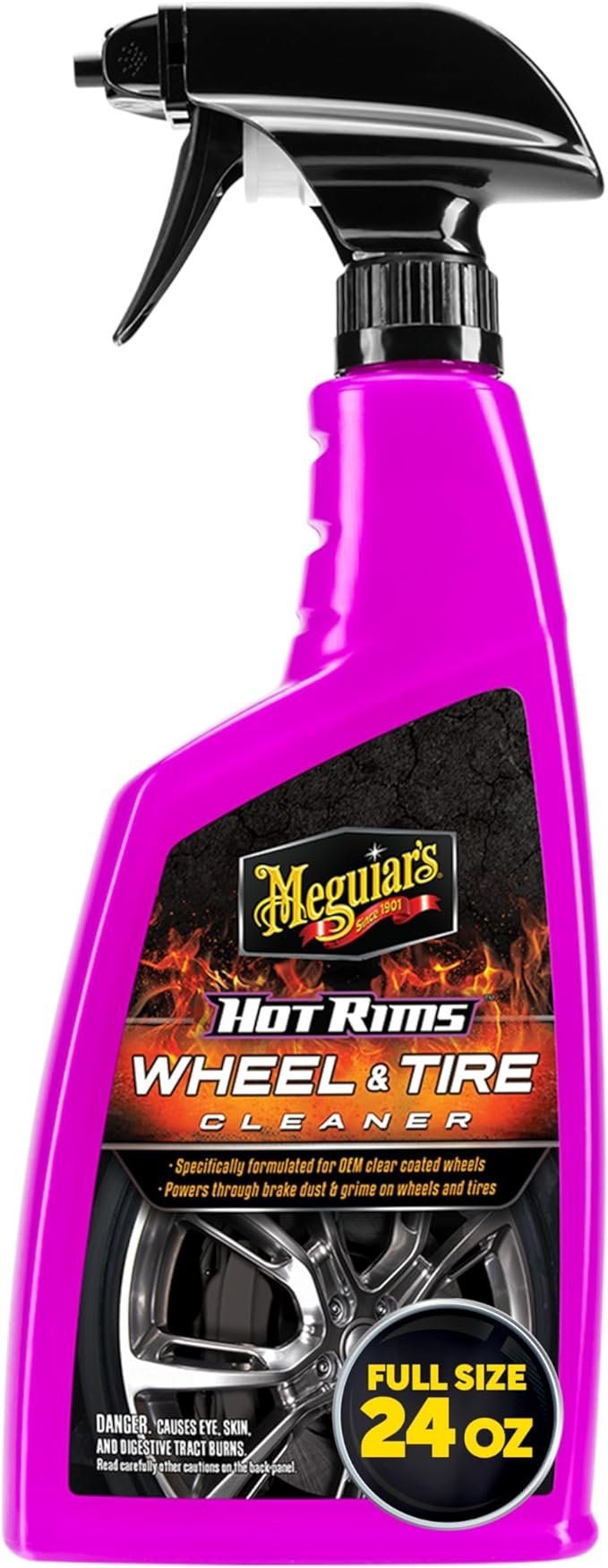 Meguiar's Hot Rims Factory Equipped Wheel and Tyre Cleaner, 24 oz | Xtreme Cling Foaming Formula Dissolves Brake Dust and Grime | Safe on Factory Painted and Clear Coated Wheels | Easy Spray and Rinse