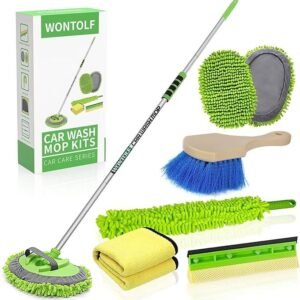62” Car Wash Brush with Long Handle Chenille Microfiber Car Wash Mitt Car Cleaning Kit Windshield Window Squeegee Car Duster Microfiber Towels Wheel Tire Brush for Cars RV Truck Boat