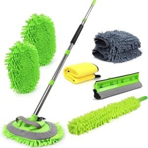 62” Car Wash Brush with Long Handle Car Wash Mop Mitt Chenille Car Cleaning Kits Windshield Window Squeegee Car Duster Microfiber Towel Gloves for Cars RV SUV Truck 11PCS