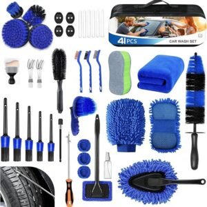 41Pcs Professional Car Detailing Kit, Car Wash Kit with Portable Handbag, Wet and Dry Use Car Cleaning Kit, Durable Drill Brush, Apply to Interior, Exterior, Wheels, Trucks, Motorcycles