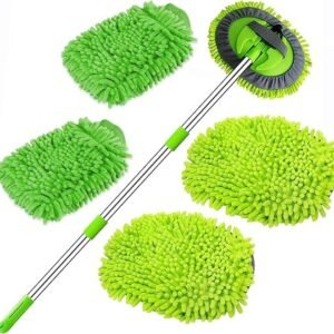 Car Wash Brush Kit with Long Handle, 5Pcs 2 in 1 Chenille Microfiber Car Wash Brush Mop Mitt, Car Cleaning Kit Brush Duster, Not Hurt Paint Scratch Free Cleaning Tool for Washing Car, Truck, RV