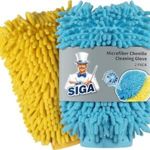 MR.SIGA Microfiber Car Wash Mitt, Pack of 2, Blue & Yellow