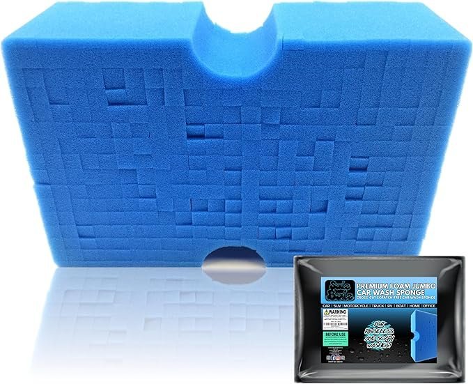 Premium Jumbo Foam Grid Car Wash Sponge 1pc | Anti-Marring Sponge for Soap and Rinseless Washing | Cross-Cut, Easy Grip, Large Sponge. Durable, Soft, Scratch-Free Car Cleaning and Detailing