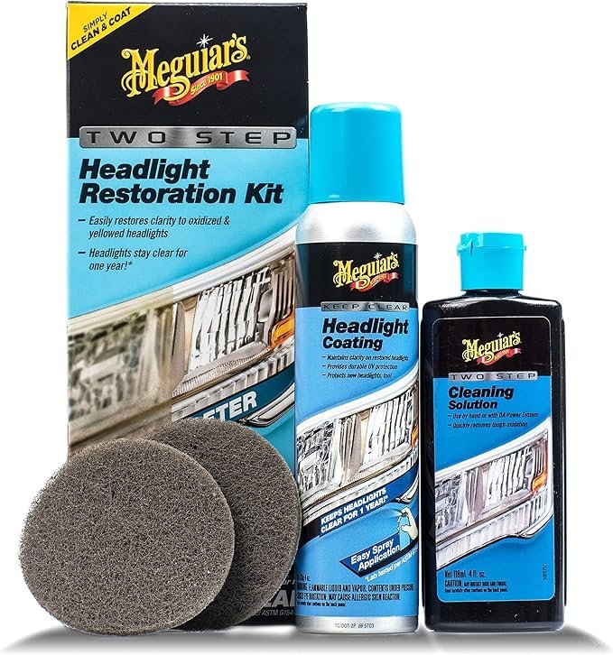 Meguiar's Two-step Headlight Restoration Kit - Auto Headlight Restorer Kit - Cleaning Kit for Yellowed and Oxidized Headlights - Durable and Long Lasting Car Headlights Restoration Kit