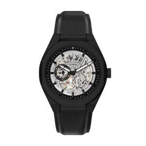 Armani Exchange Sync Silver Dial Automatic Leather Band Watch AX4297
